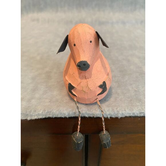 VTG Pink Pig Piglet Piggie Shelf Ledge Sitter Primitive Handmade Folk Art Wood - Picture 1 of 7